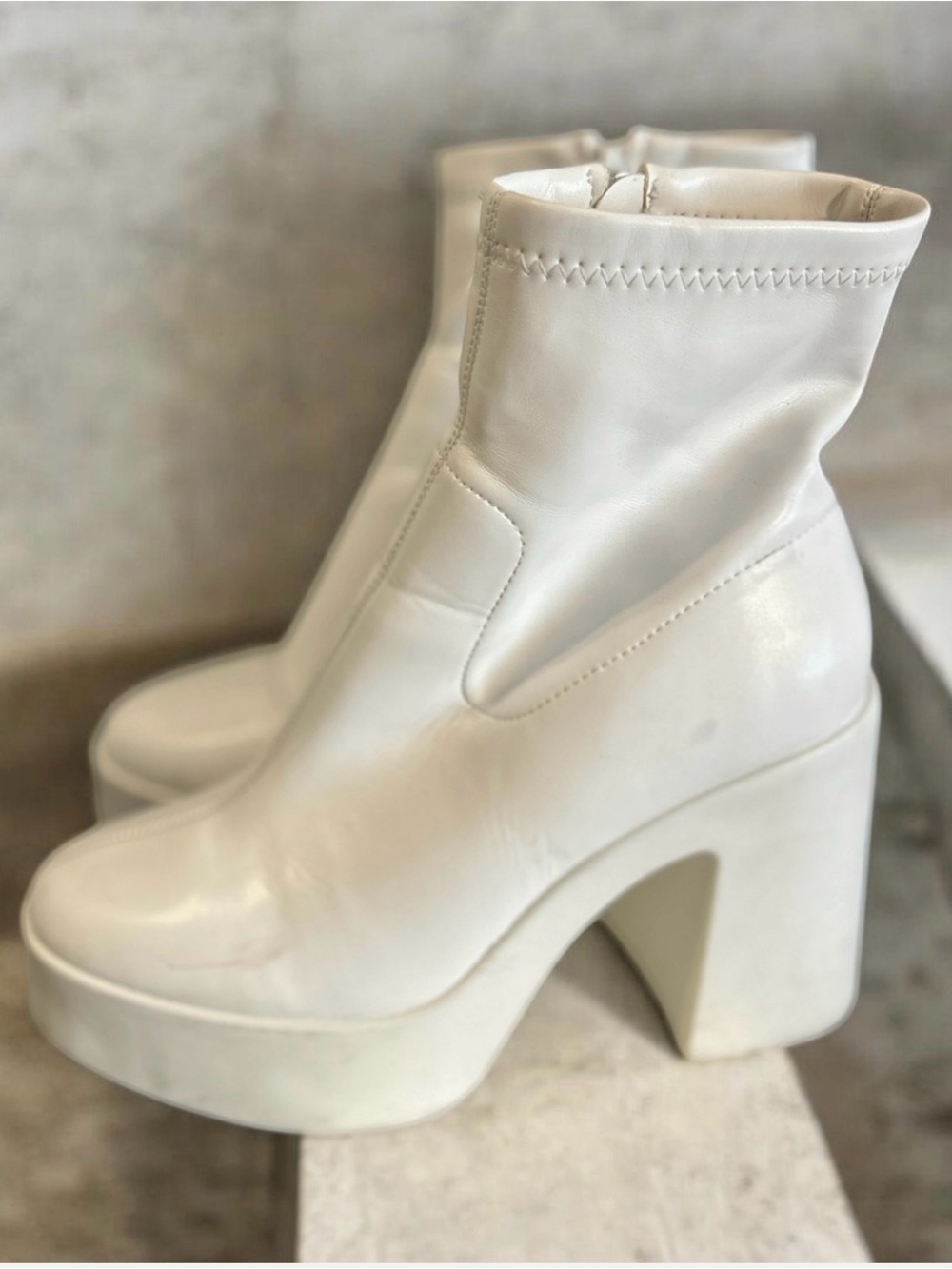 DREAM PAIRS White Platform Ankle Boots 7.5 Gogo Chunky Block Heel Y2K Square Toe - Picture 5 of 7
